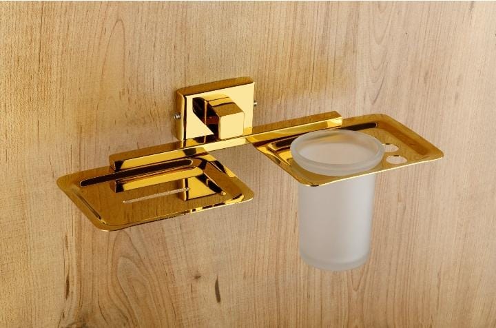 Soap Dish Holder + Tumbler Holder Double Ss 304 (baic Gold)